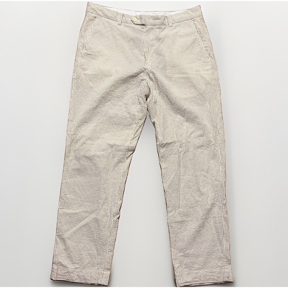 Brooks Brothers Clark Pants Men Tan Stripe Seersucker Preppy Coastal Chino 36x30